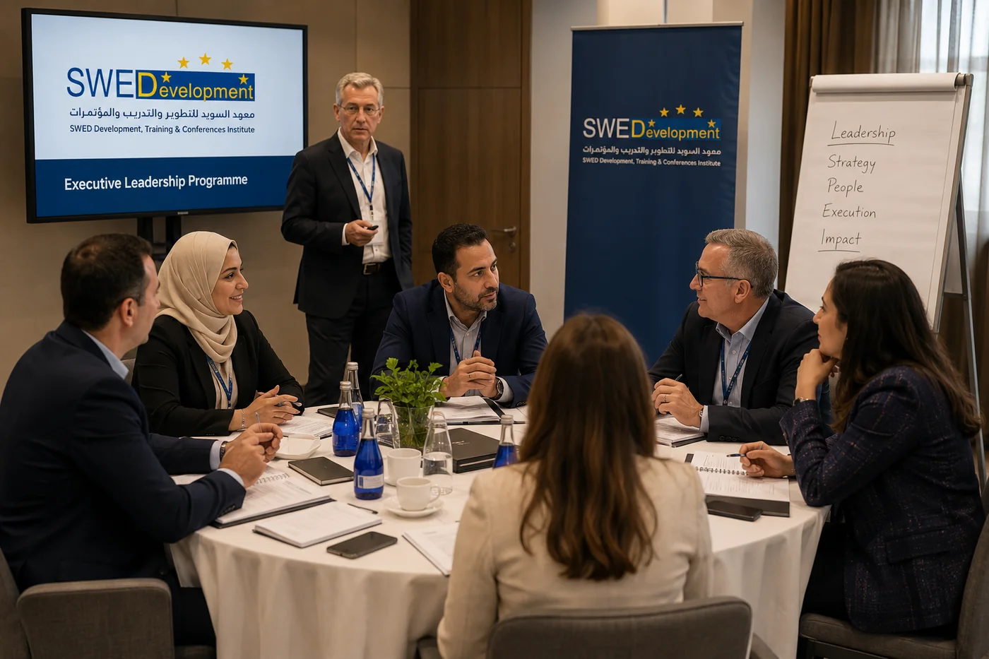 نقاش تنفيذي حول طاولة مستديرة ضمن برنامج قيادي من SWED | Executive roundtable discussion at a SWED leadership programme